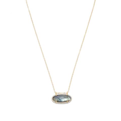 Gold Filled Flat Cable Chain with Ellipse Shaped Faceted Labradorite Slide