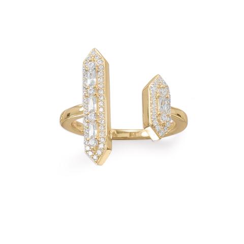 14 Karat Gold Plated Cubic Zirconia Double Bar Ring