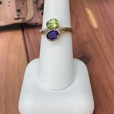 His & Hers Peridot, Amethyst, and Diamond Ring