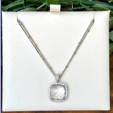 SS Crystal Cushion Cut Halo Necklace