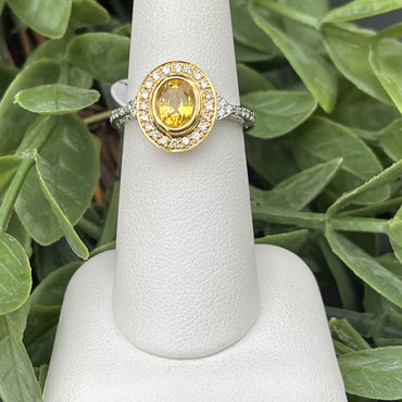 Yellow Sapphire and Diamond Ring