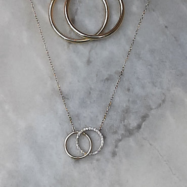 YG Double Diamond Circle Necklace and YG Hoop Earrings