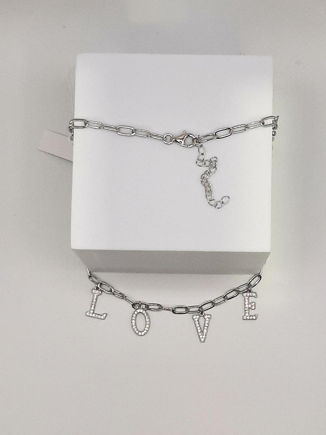 Sterling Silver CZ Paperclip LOVE Necklace