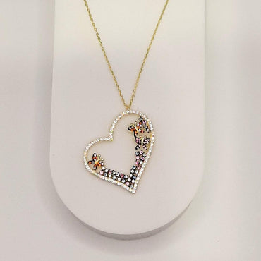 Sterling Silver and Gold Plate Heart And Butterfly Necklace