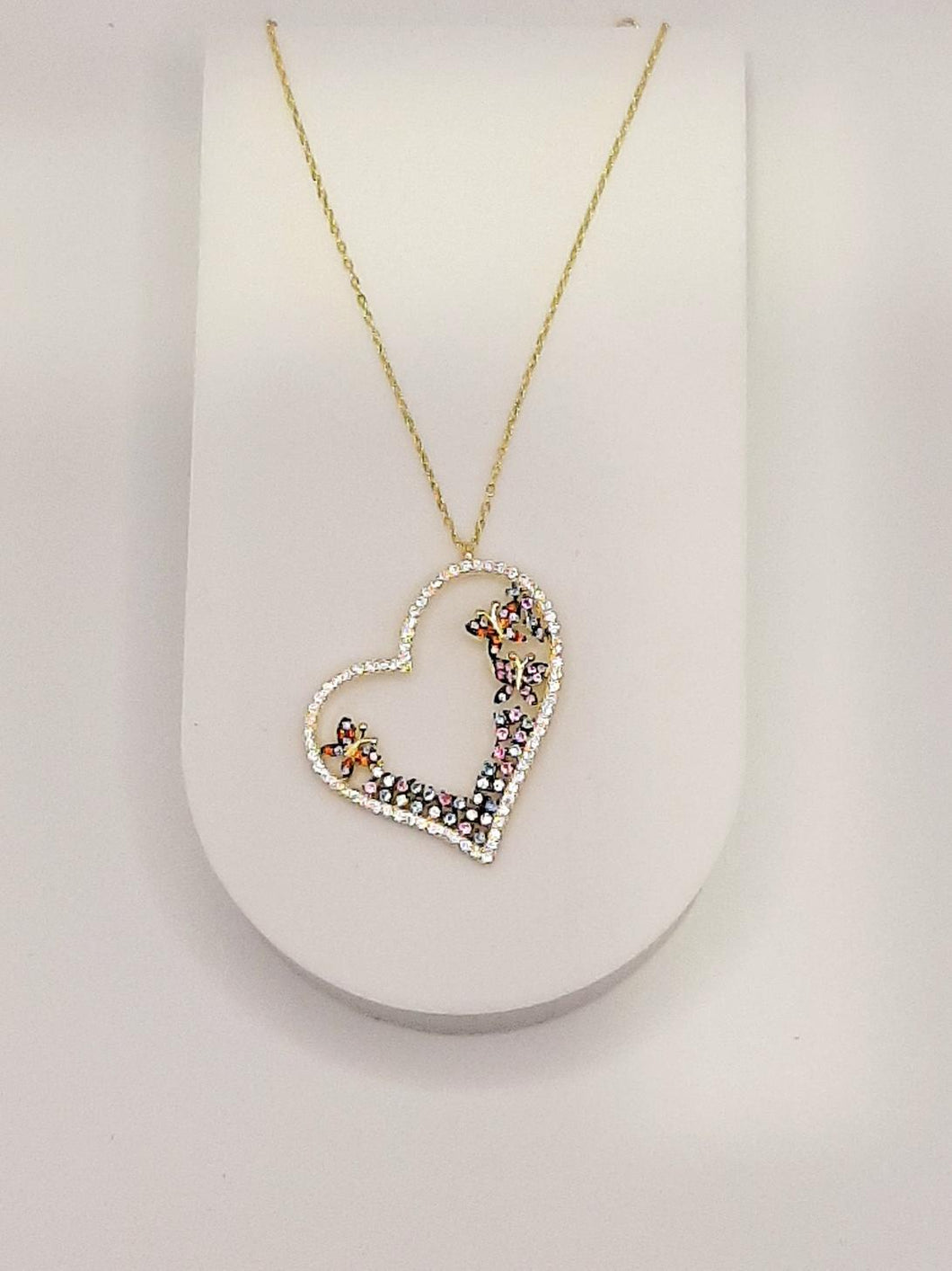 Sterling Silver and Gold Plate Heart And Butterfly Necklace