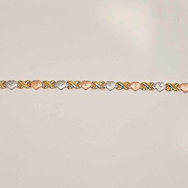 Sterling Silver , Yellow, and Rose Gold Plate Diamond Cut Matching Necklace and Bracelet