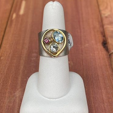Michou SS and 22 Karat Gold Vermeil Colored Stone ring
