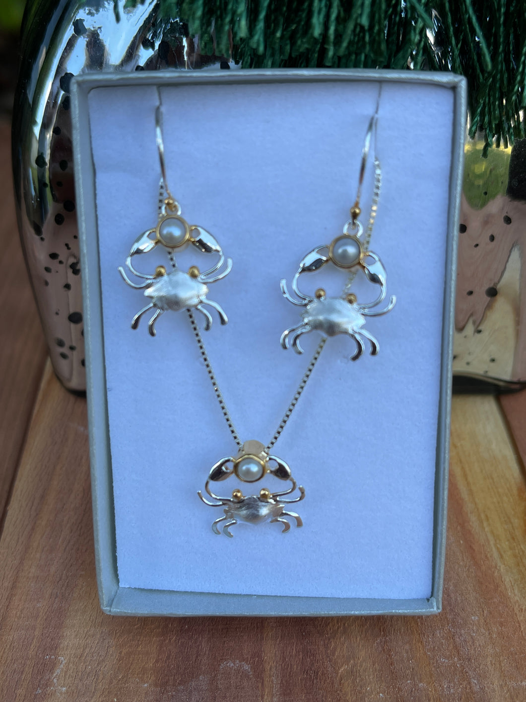 Michou Sterling Silver Vermeil Crab Necklace with Pearls