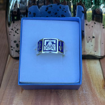 Sterling Silver and Blue Enamel Mason Ring