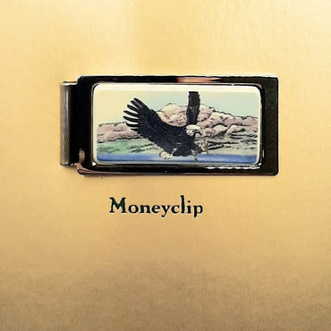 Color  Hinged Money Clip Featuring an Eagle Landing