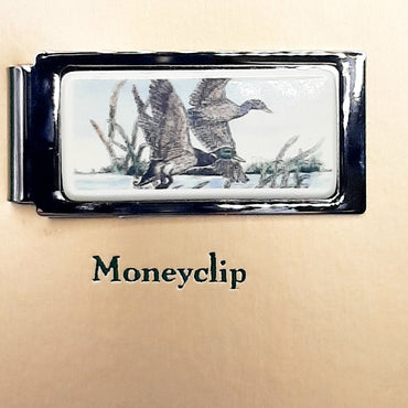 Color Hinged Money Clip Featuring Mallards
