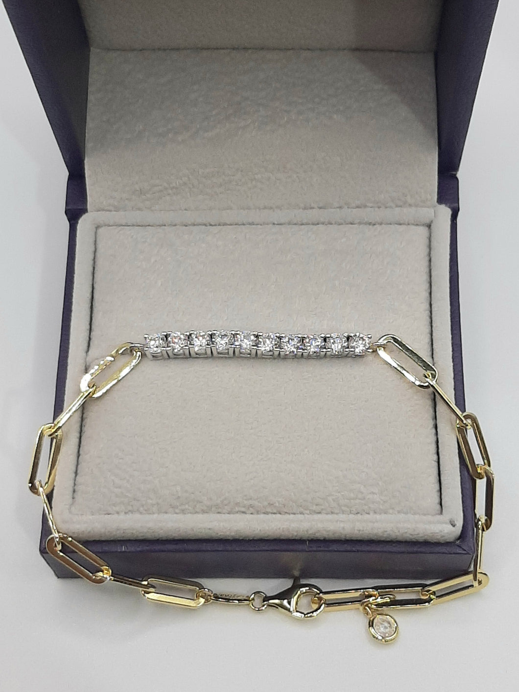Lafonn Sterling Silver and Yellow Gold Diamond Paper Clip Bracelet