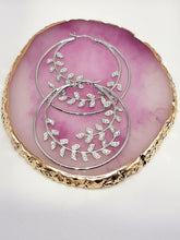 Load image into Gallery viewer, Sterling Silver Rhodium Plated Diamond Vine Hoop Earrings
