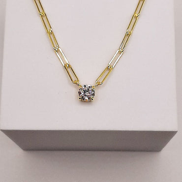 LaFonn Gold Plated Paperclip Simulated Diamond Necklace