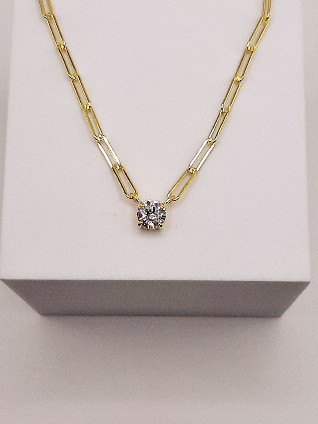 LaFonn Gold Plated Paperclip Simulated Diamond Necklace