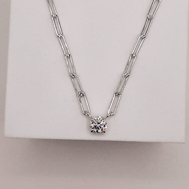 LaFonn Sterling Silver Paperclip Simulated Diamond Necklace