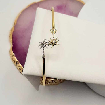 14 Karat Yellow Gold Palm Tree Diamond Bangle Bracelet
