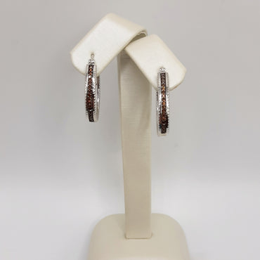 Sterling Silver Chocolate Diamond Oval Hoop Earrings