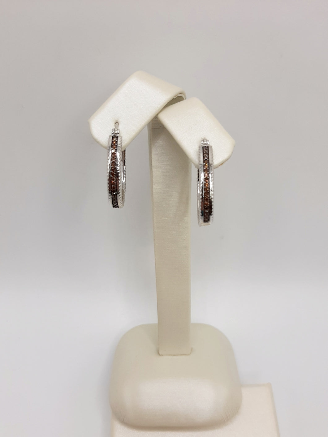 Sterling Silver Chocolate Diamond Oval Hoop Earrings