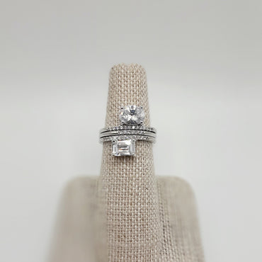 Sterling Silver Fashion Trending Stackable Rings Featuring an Emerald Cut, Oval, and Round Cut Cubic Zirconium