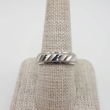 14Kt White Gold 6.0mm Band Featuring Beading, High Polis, and Satin Finishes