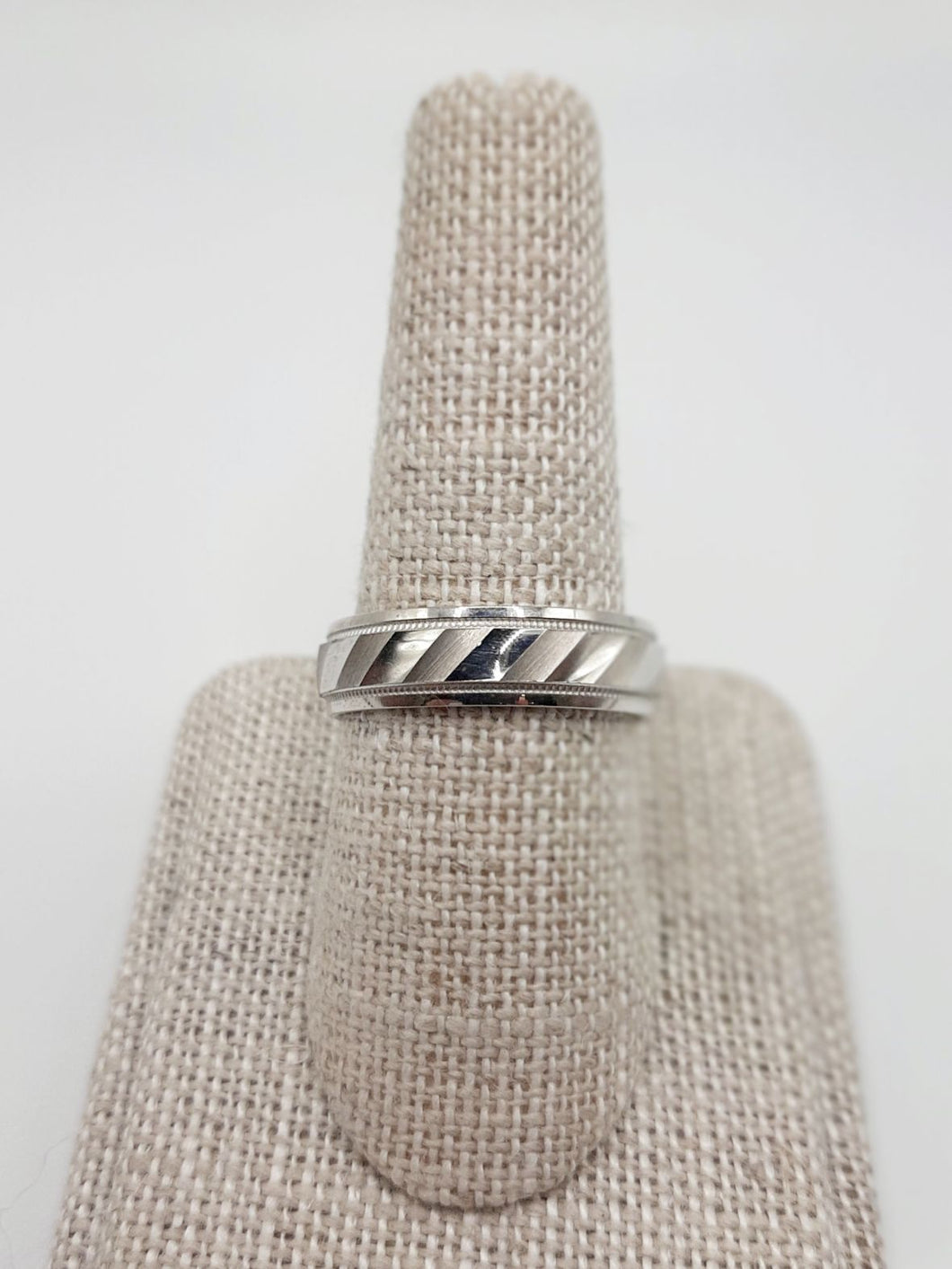 14Kt White Gold 6.0mm Band Featuring Beading, High Polis, and Satin Finishes