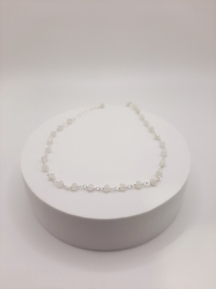 Sterling Silver Anklet Featuring Faceted Moonstones