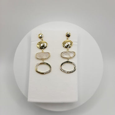 Sterling Silver And Yellow Gold Plate Post Earrings Featuring White Quartz and Cubic Zirconium