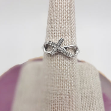 Sterling Silver Infinity and Cross Ring Featuring Diamonds