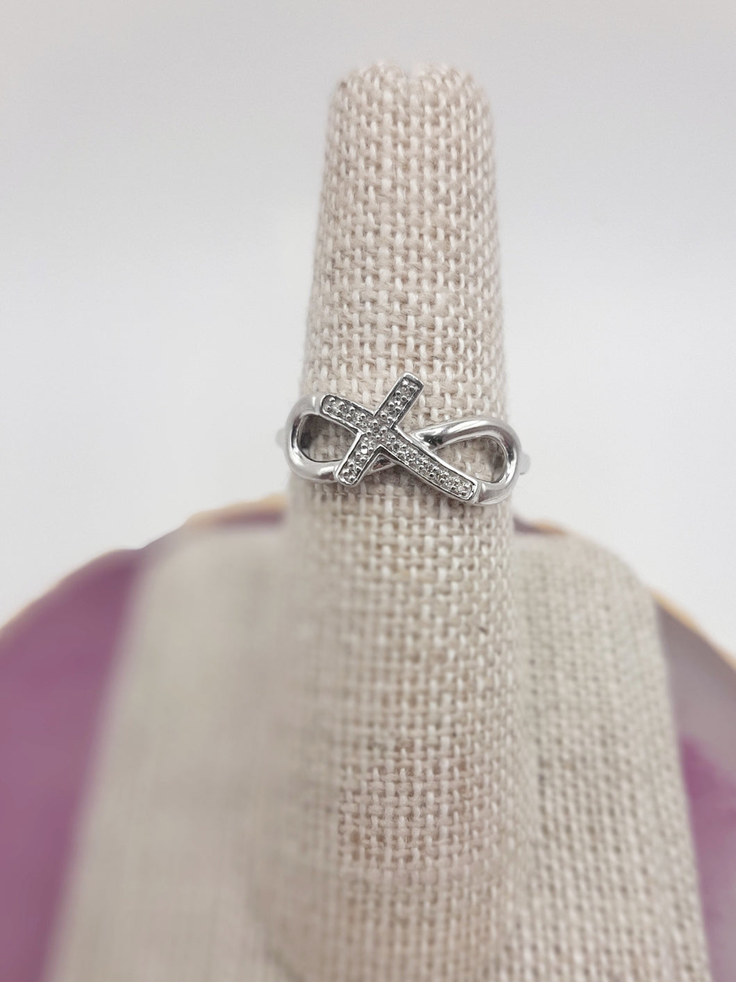 Sterling Silver Infinity and Cross Ring Featuring Diamonds