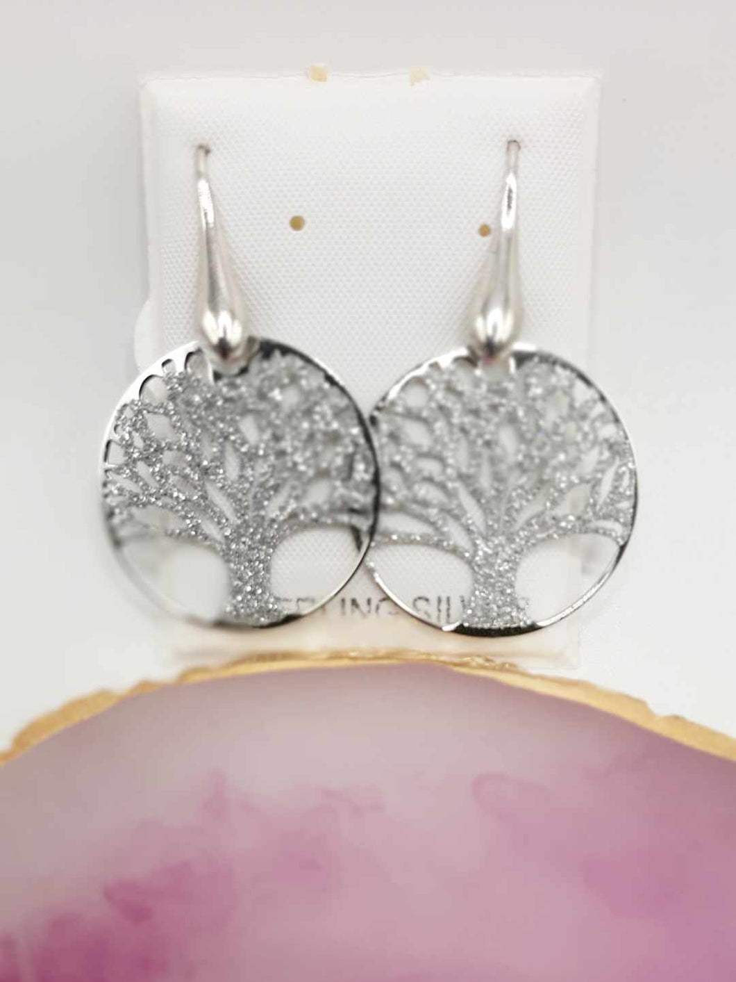 Sterling Silver Tree of Life Earrings Featuring a Diamond Cut Finish with French Wire Backs