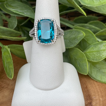 Paraiba Tourmaline and Lassaire Simulated Diamond Ring