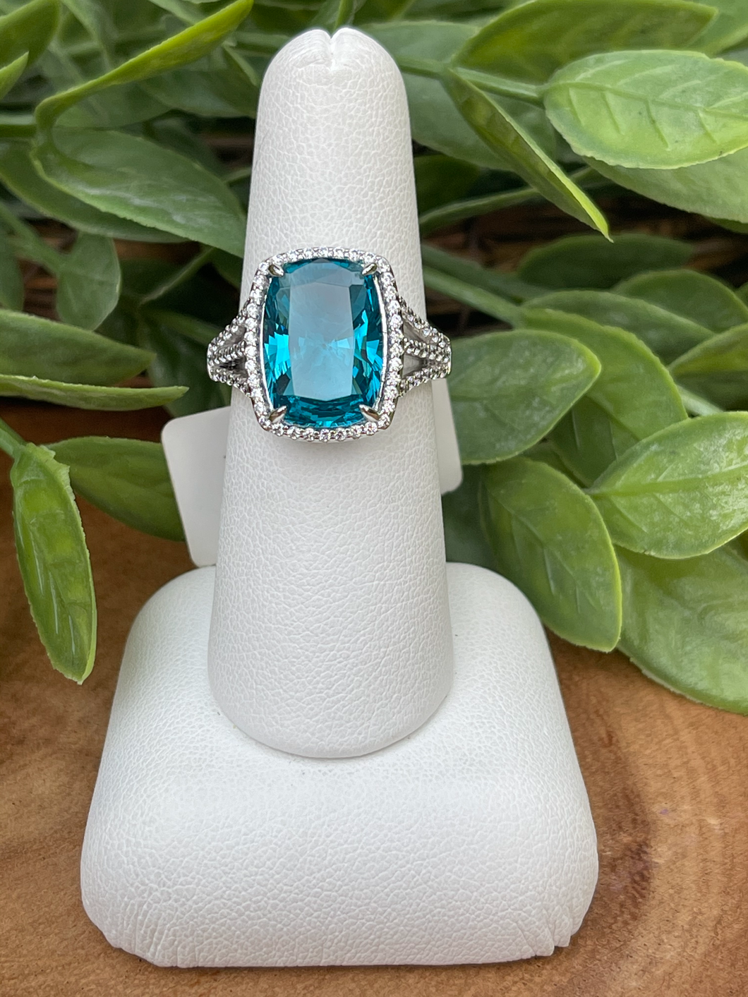 Paraiba Tourmaline and Lassaire Simulated Diamond Ring