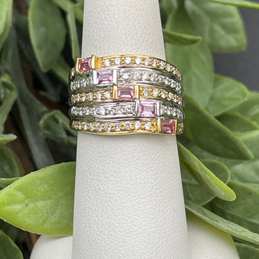 Yellow and White Gold Diamond and Pink Sapphire Ring.