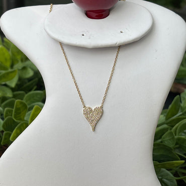 14kt YG Pave Set Diamond Heart Necklace