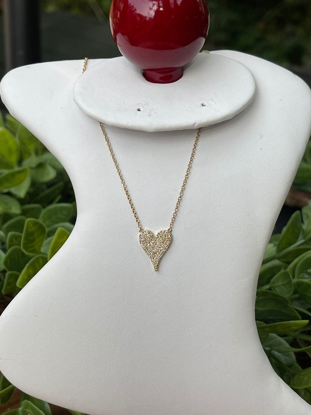 14kt YG Pave Set Diamond Heart Necklace