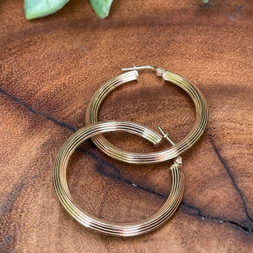 SS Gold Plate Ribbed Hoops